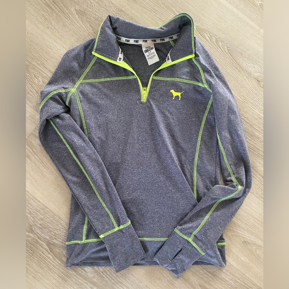 Victoria Secret Love PINK Gray and Green Long Sleeve Workout top